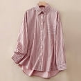 thumbnail image 2 of hotojiny Button down Shirts for Women Casual Long Sleeve Loose Laple Trendy Work Blouse Striped Fashion Tops with Pocket, 2 of 7