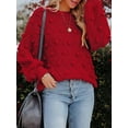 thumbnail image 3 of Franhais Women Knit Sweater Long Sleeve Crew Neck Solid Pullover Warm Sweater with Balls for Fall Winter, 3 of 5