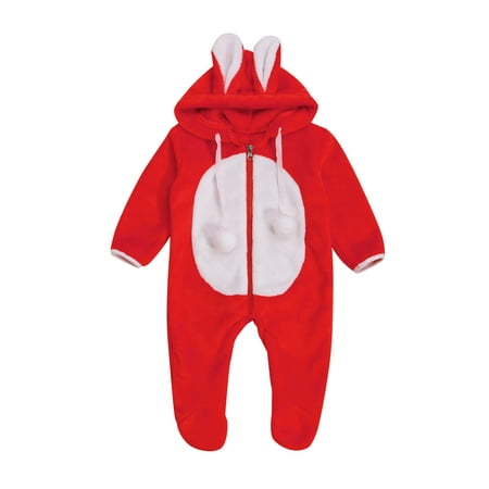 

Bebiullo Newborn Baby Girls Boys Bunny Ears Hooded Rompers Long Sleeve Zipper Bodysuit Autumn Winter Clothes 6-9 Months