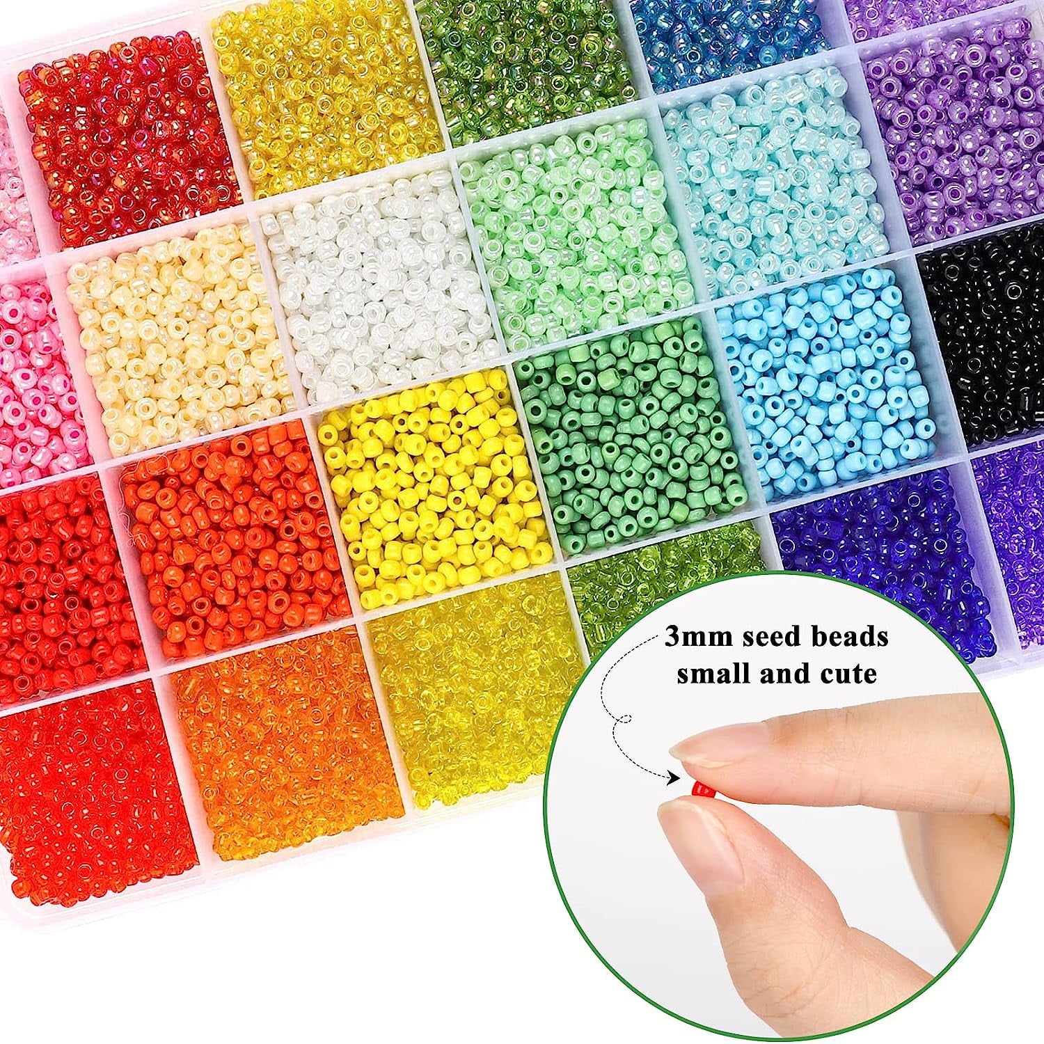 BALABEAD 3mm Round Size Almost Uniform Seed Beads About 4600pcs /110 Grams  in Box Opaque White Color Seed Beads Size 8/0 Glass Craft Seed Beads for