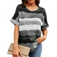 thumbnail image 3 of Gomelly Women Tops Short Sleeve Tee Loose T Shirt Ladies Round Collar Work Pullover Stripe Tunic Blouse Gray 4XL, 3 of 8