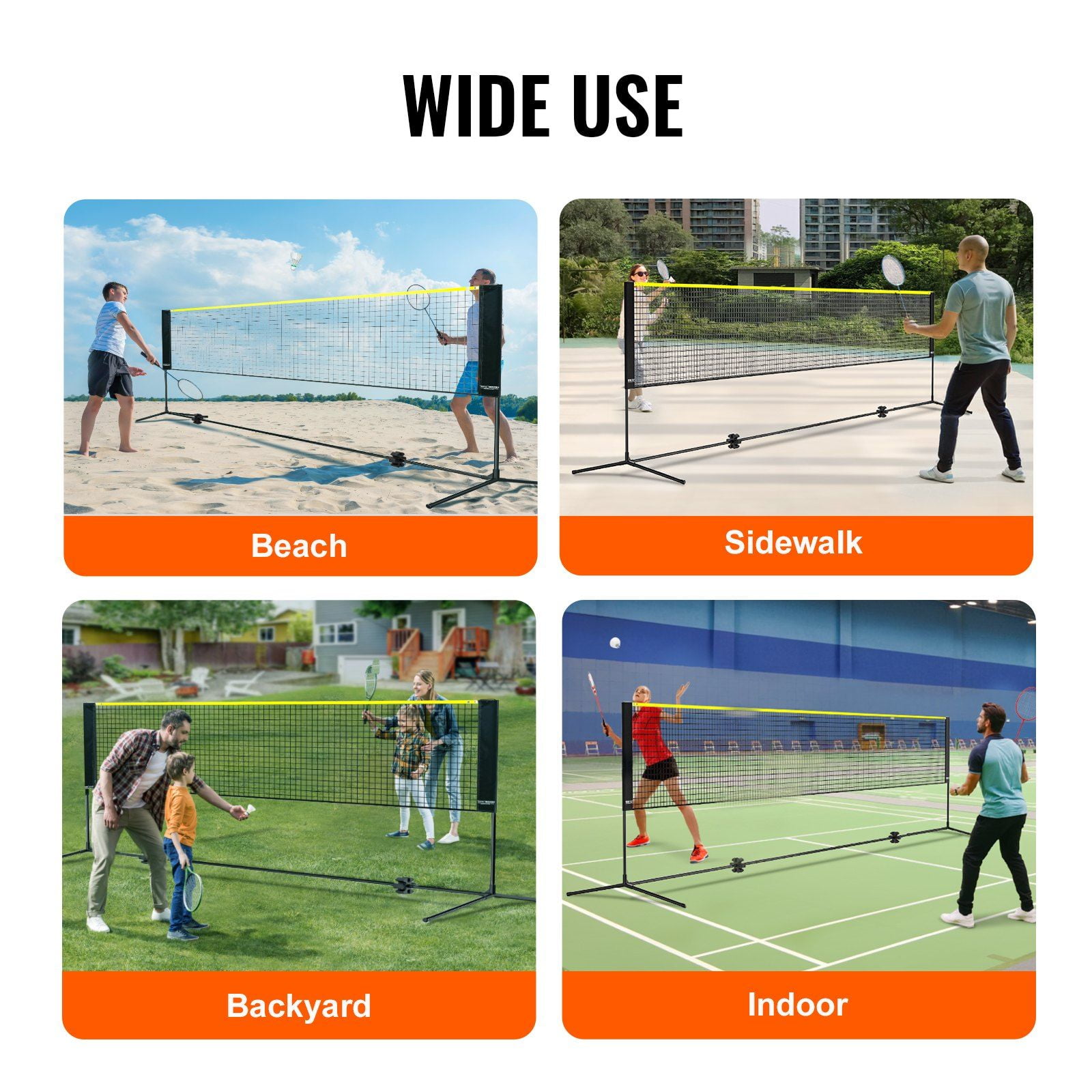 Height Adjustable Portable Badminton Volleyball Pickleball Tennis Net Set 14ft Wide Foldable with Poles Stand Carry Bag for Kids Backyard Indoor Outdoor Use