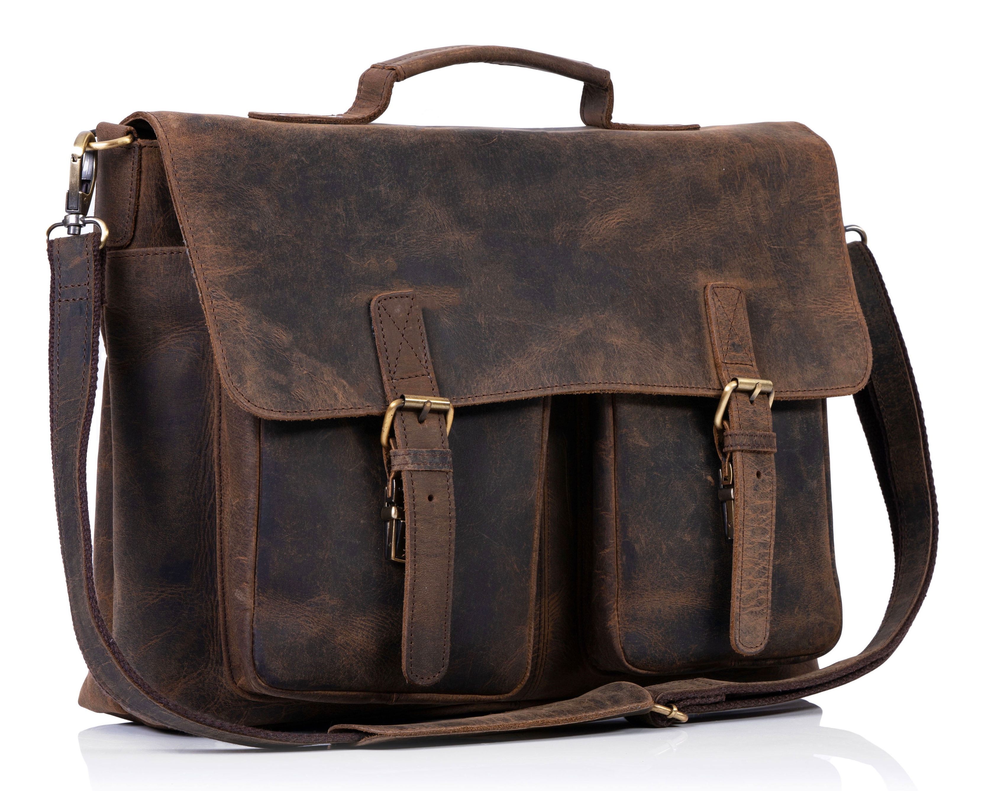 18 inch Buffalo Leather Briefcase Laptop Messenger Office College Bag