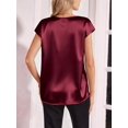thumbnail image 6 of Women Silk Satin Tops Cap Short Sleeve Blouse V Neck Shirts Business Casual Outfits Wine Red S, 6 of 7