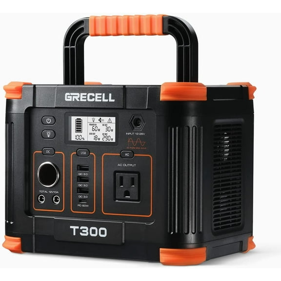 Portable Power Station 300W  GRECELL 288Wh Solar Generator with 60W USB-C PD Output  110V Pure Sine Wave AC Outlet Backup Lithium Battery for Outdoors Camping Travel Hunting Home Blackout