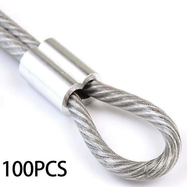 100 fundas de aluminio para cuerda de alambre, accesorios de virola de doble cilindro, cable duradero M4 Cola Manga de aluminio de cable de alambre