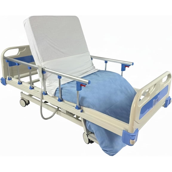 Glory Medical PAM-3C Semi Electric Hospital Bed - 3 Function Adjustable Electric Hospital Beds for Home Use - Controls, Locking Casters & Rails, Set Includes Foam Mattress, Bed Tray & 2 Sheets