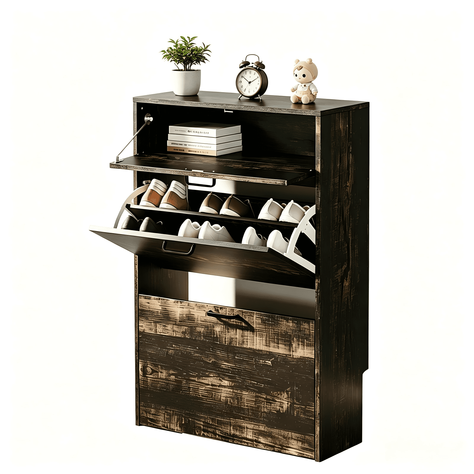 2-Cabinet 1-Drawer Shoe Cabinet Space-Saving Entryway Organizer