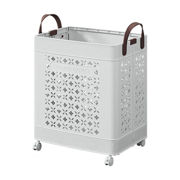 Foldable Dirty Clothes Basket with Wheels Large Capacity 17.71x15.35in Plastic Laundry Hamper Bathroom Storage Organizer Collapsible Laundry Basket White/Beige 3.18lb