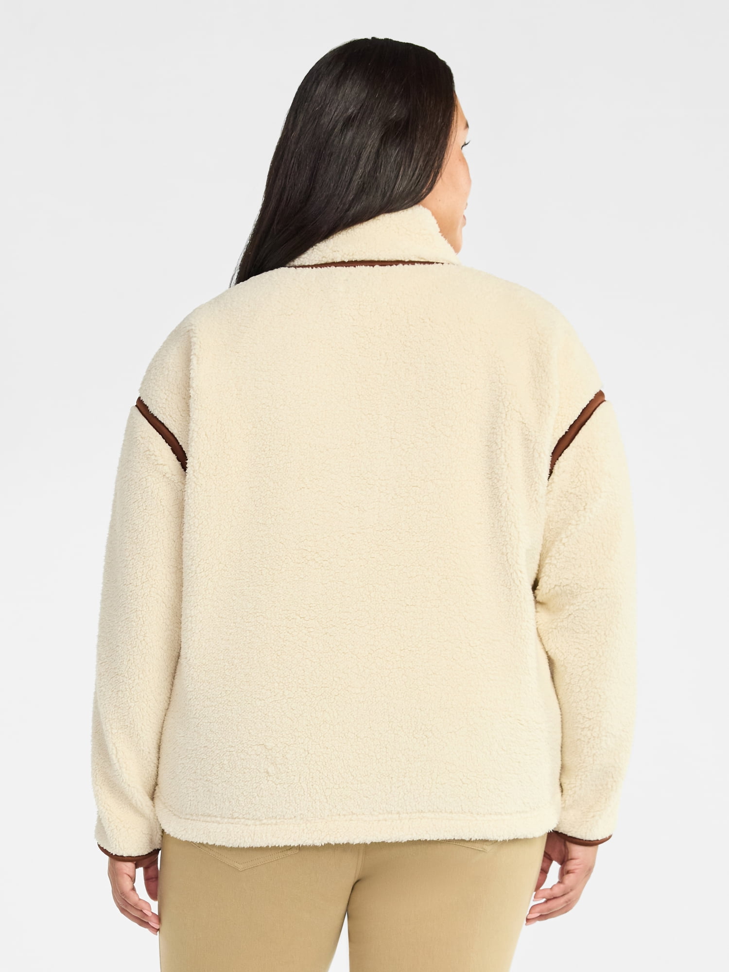 Women's Plus Size Faux Shearling Quarter Snap Pullover, Sizes 0X-4X - image 3
