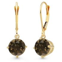 Gem Stone King 14K Yellow Gold Brown Smoky Quartz Earrings for Women | 3.60 Cttw | Gemstone Birthstone | Round 8MM