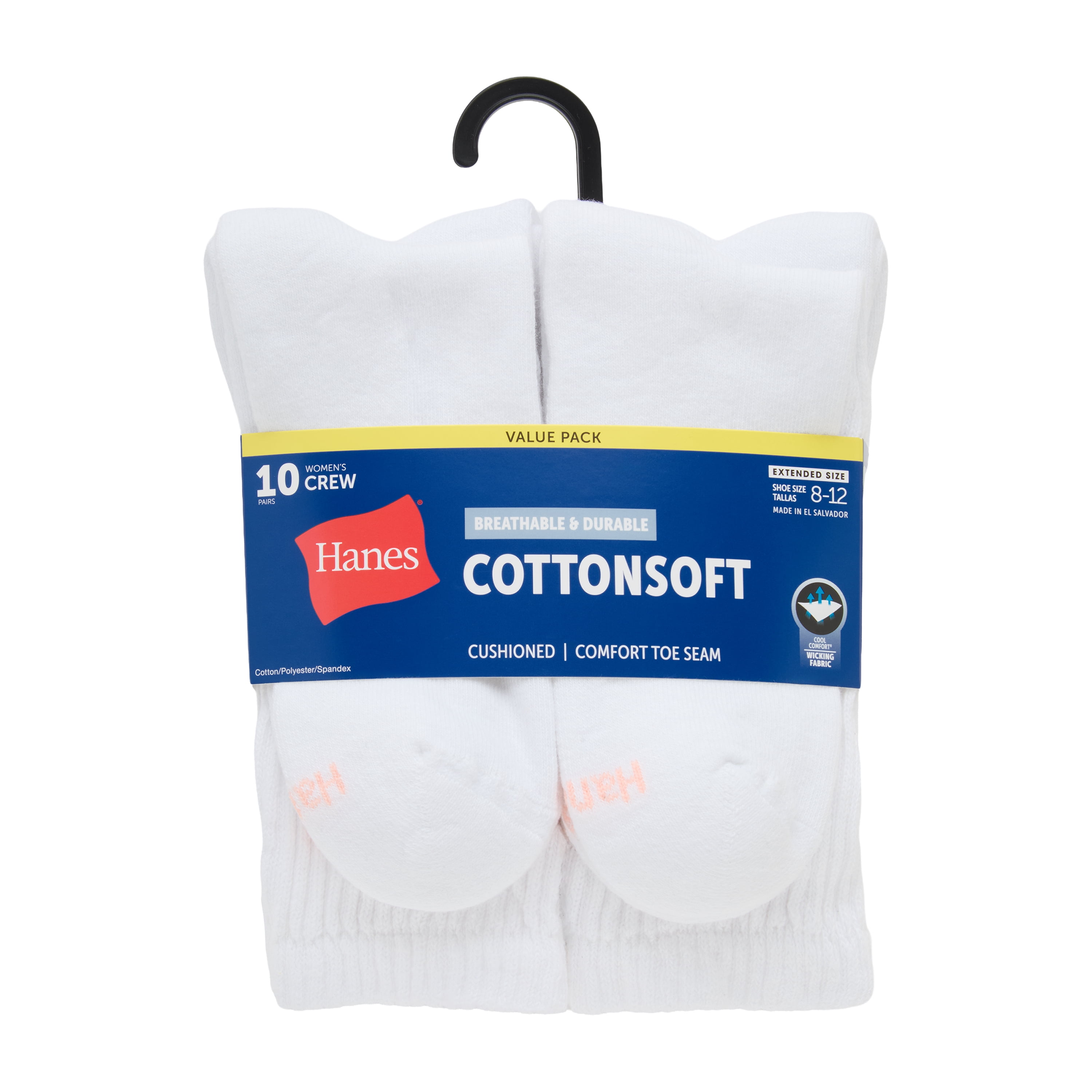 Hanes Womens CottonSoft Crew Socks, 10-Pack, Size 8-12