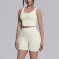 thumbnail image 2 of Telankuip Two Piece Workout Sets for Women Tummy Control Cropped Scoop Neck V-Back Sports Tank Tops Matching High Waisted Yoga Althetic Shorts Solid Color Basic Sports Outfits Beige S, 2 of 6