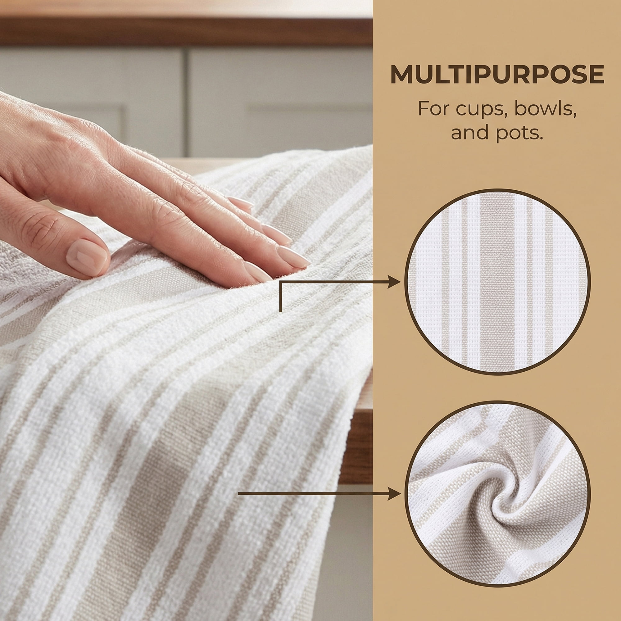Unique Bargains Striped Cotton Kitchen Towels Khaki 4 Pack Khaki/Orange 26" x 18"