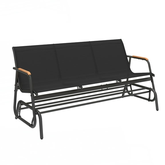 Uforic 66.3'' Outdoor Patio Swing Glider Bench Chair 3-Seat Rocker Lounge Chair - Black