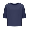 thumbnail image 4 of Diufon Cotton Linen Tees for Women Summer Casual Solid Color Tops Round Neck Short Sleeve T-Shirts, 4 of 8