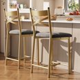 thumbnail image 1 of Sillas de barra modernas con respaldo, taburetes altos con respaldo tapizados en cuerina, estructura metálica resistente y reposapiés cómodo, ideales para cocina, isla, comedor o cafetería, 1 of 6