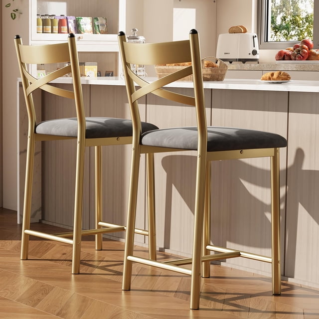 Sillas de barra modernas con respaldo, taburetes altos con respaldo tapizados en cuerina, estructura metálica resistente y reposapiés cómodo, ideales para cocina, isla, comedor o cafetería