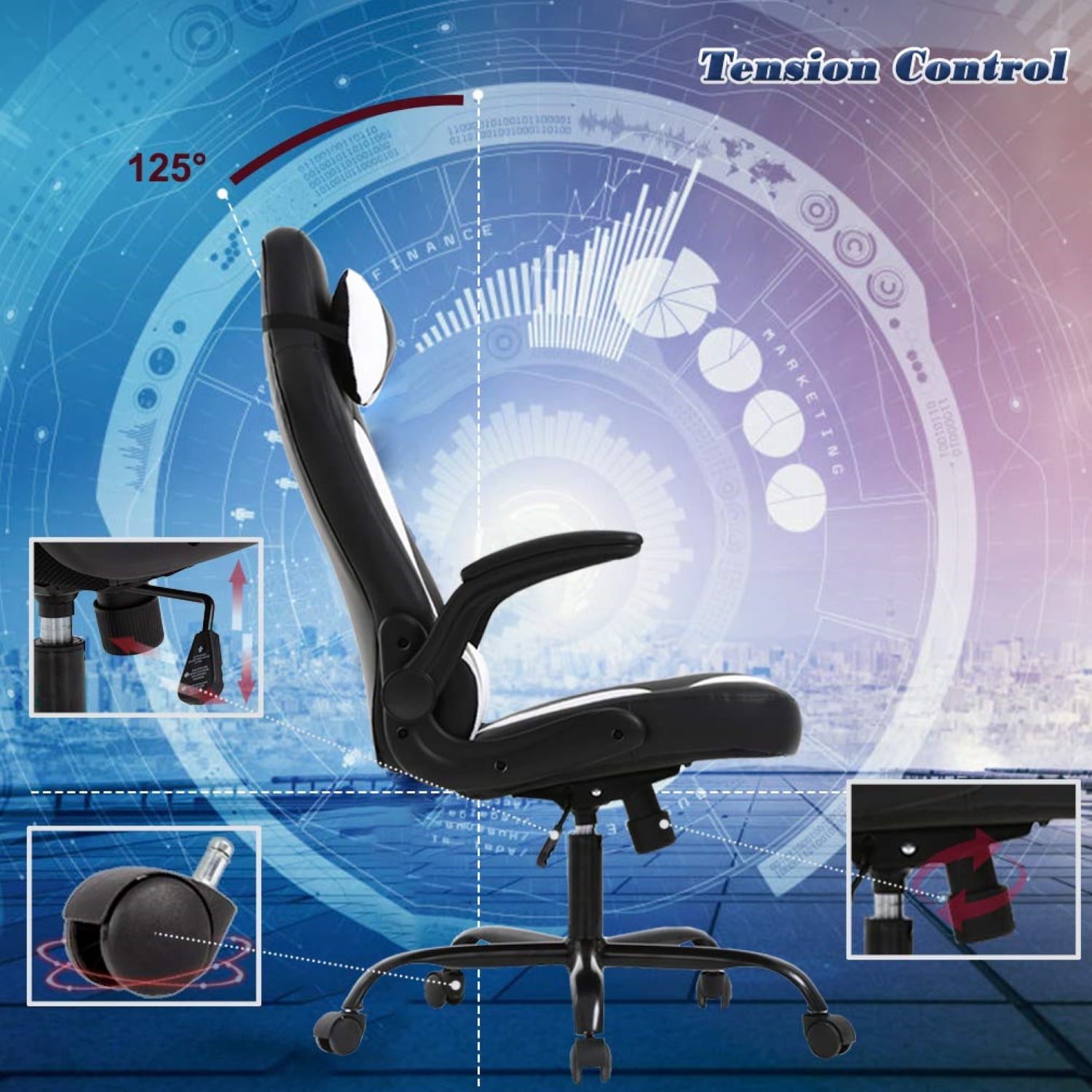 ProHT Ergonomic Massage Gaming Chair 95001 with Adjustable Headrest Pillow, Padded Armrest and Lumbar Support