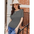 thumbnail image 3 of Women's Solid Short Sleeve Boat Neck Dolman Top with Side Shirring Trendy Casual Loose Fit T-Shirt, 3 of 7
