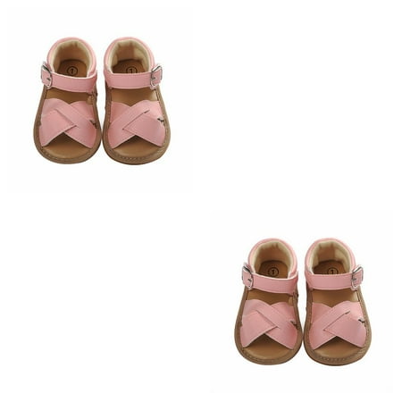 

2pcs 1 Pair Baby Walking Sandals Newborn Babies Girls Non-slip Open Toe Design Sandals Leather Shoes Pink M