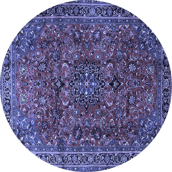 Ahgly Company Machine Washable Indoor Round Medallion Blue Traditional Area Rugs, 7' Round