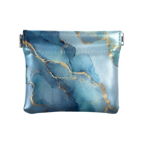 PU leather Coin Purses & Pouches Small Wallet Light Blue Gold Marble Pattern