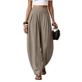 thumbnail image 2 of Women's Cotton Linen Pants Barrel Balloon Pants with Wide Waistband Dress Pants Beach Vacation Loose Pants Versatile Trousers with Pockets Boho Travel Pant High Waist Trousers Baggy Work Pants, 2 of 9