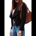 thumbnail image 3 of Chaqueta Corta de Larga con Solapa para Mujer, Otoño-Invierno, Color Liso, con Botones de Piel de Ciervo Negro M, 3 of 7