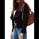 thumbnail image 3 of Chaqueta Corta de Larga con Solapa para Mujer, Otoño-Invierno, Color Liso, con Botones de Piel de Ciervo Negro XXL, 3 of 7