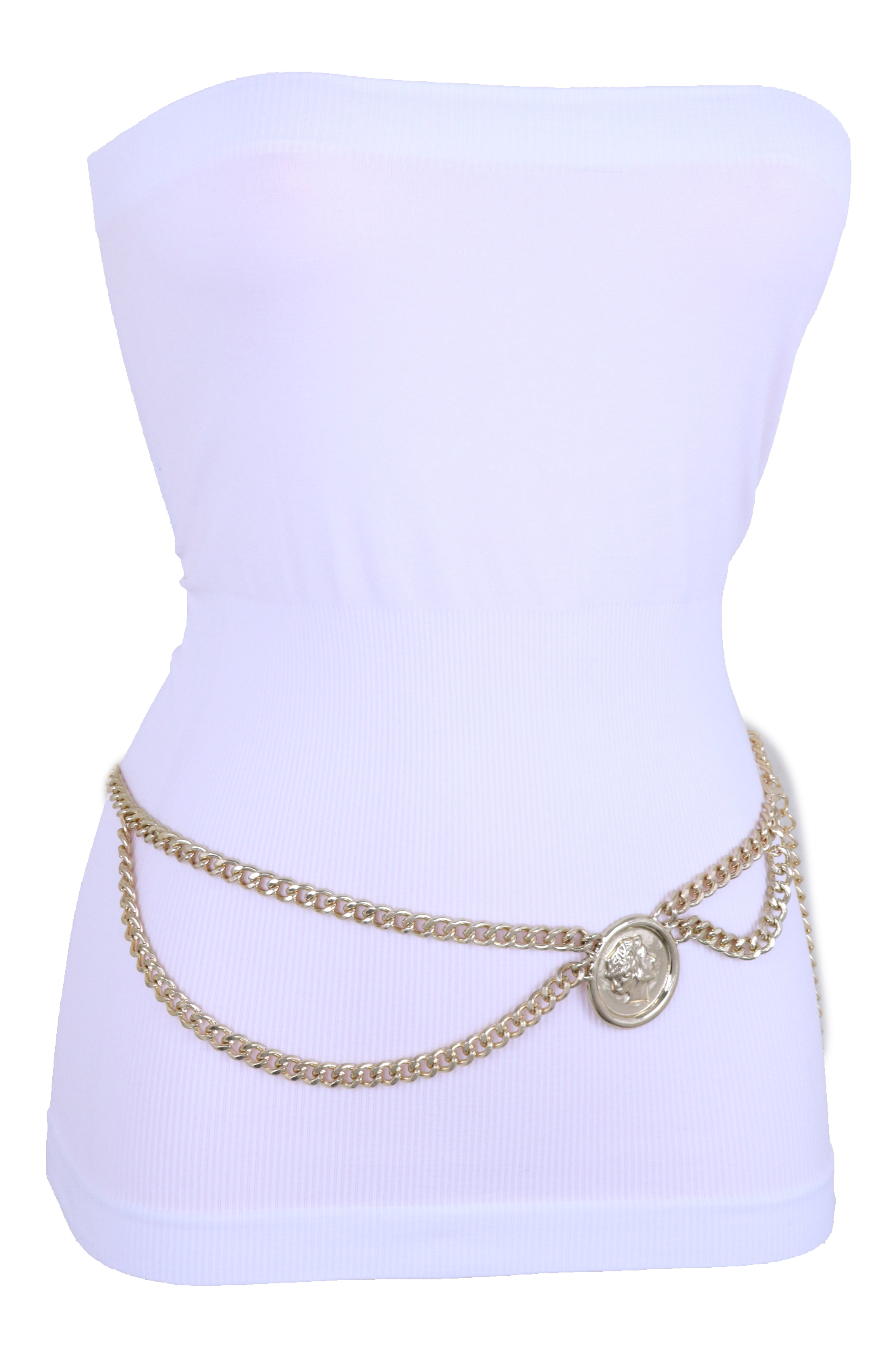 Women Hip Waist Gold Metal Chain Fashion Belt Lion Medallion 