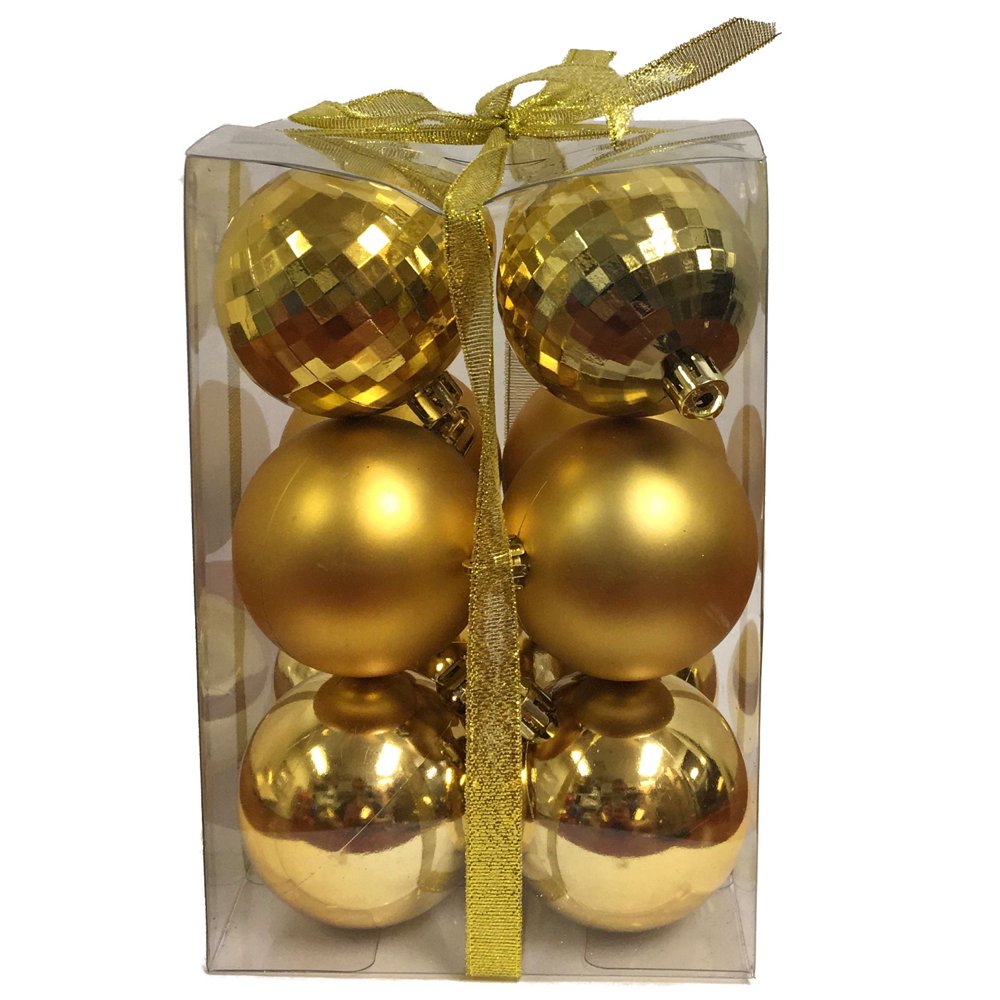 Gold Shatterproof Luxury Balls Christmas Tree Ornaments 2.4 Inch Set of