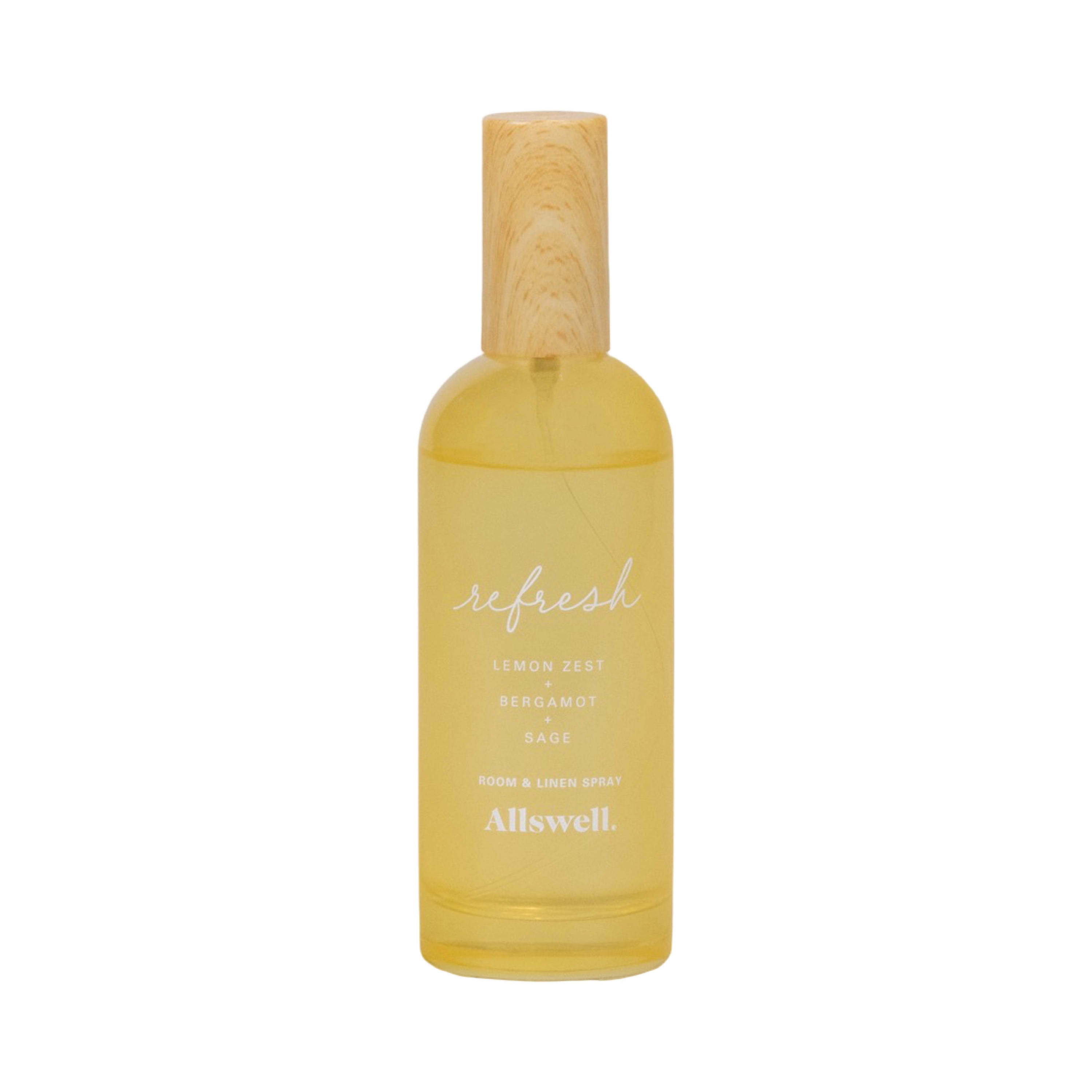 Allswell Refresh (Lemon Zest + Bergamot + Sage) Scented Room & Linen Spray 3.4 Fl oz (100mL).