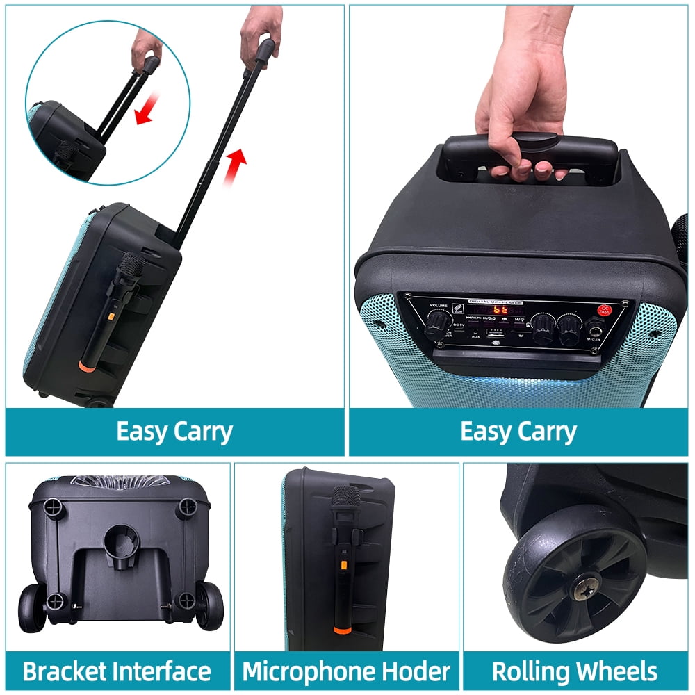 8" Subwoofer PA System Bluetooth Speaker - Portable Trolley, Wireless Voice Changer Mic, Party LED Lights, TWS, 4-5H Battery, for Karaoke/Parties/Lectures/Indoor/Outdoor
