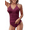 Crimson, variant on Women’s Halter V Neck Macrame Back Ruched Tummy Control One Piece Swimsuits US Medium, Yellow