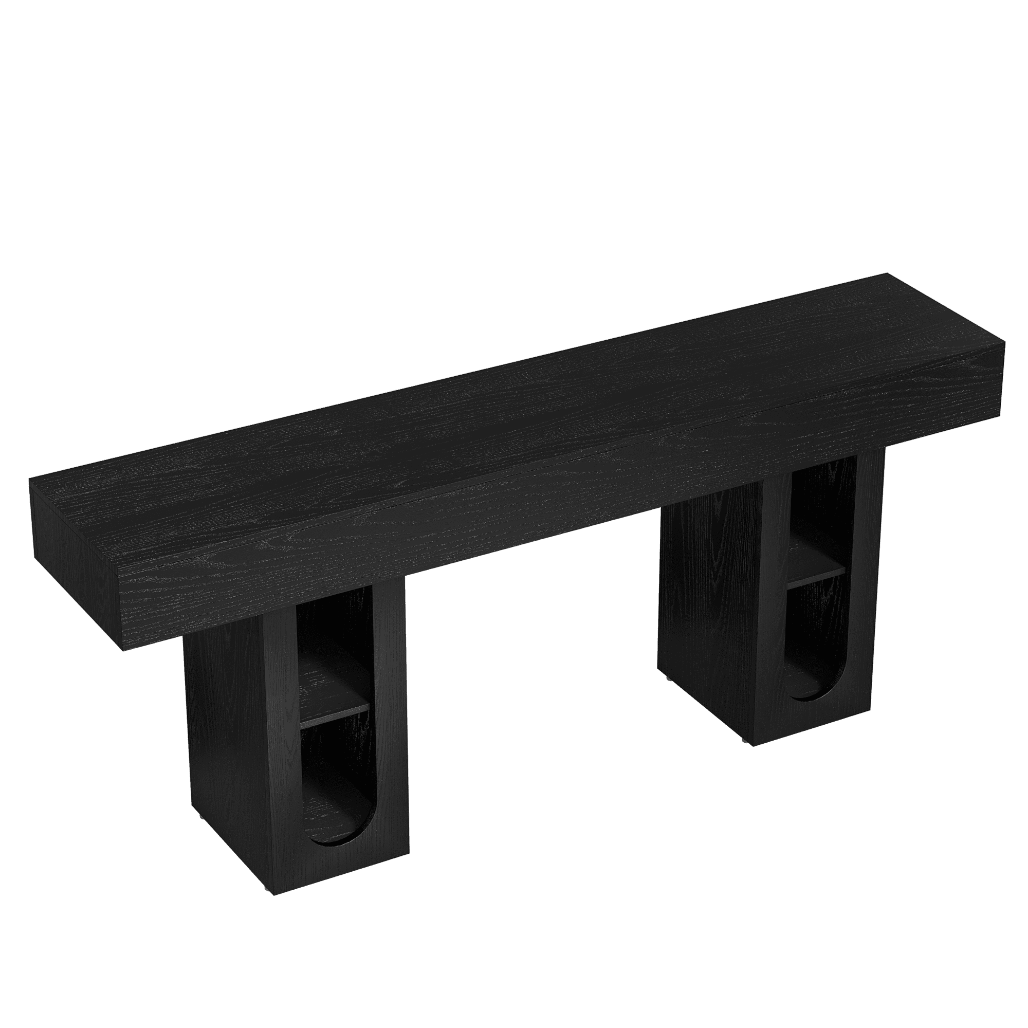 Mintazer 71" Modern U-Shaped Console Table with Charge Station, Entryway Table with Storage Shelves, Sofa Table for Entryway Hallway Living Room, Black