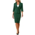 thumbnail image 2 of INSPIRE CHIC Business Skirt Suit Set for Women's 2 Piece Suit Collarless Blazer Pencil Skirt XL Dark Green, 2 of 6