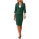 thumbnail image 2 of Conjunto de traje de 2 piezas para mujer INSPIRE CHIC, blazer sin cuello de manga 3/4, falda lápiz de cintura alta, atuendos de trabajo, verde oscuro XL, 2 of 6
