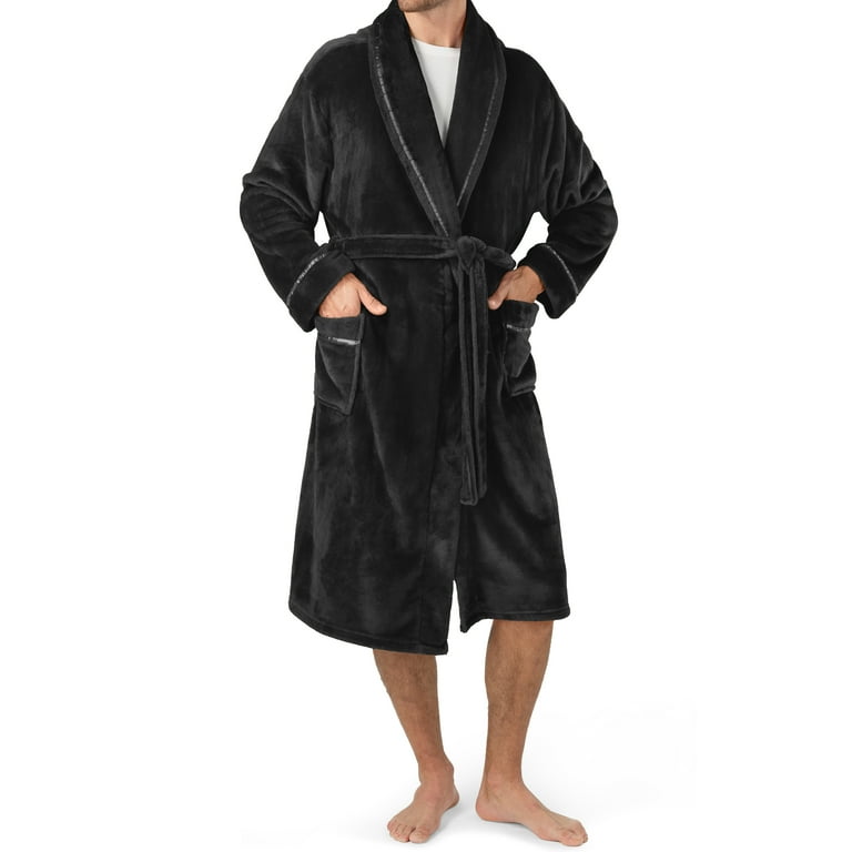 PAVILIA Premium Men's Fleece Bathrobe, Full Length Warm Housecoat with  Pockets - Black - Walmart.com