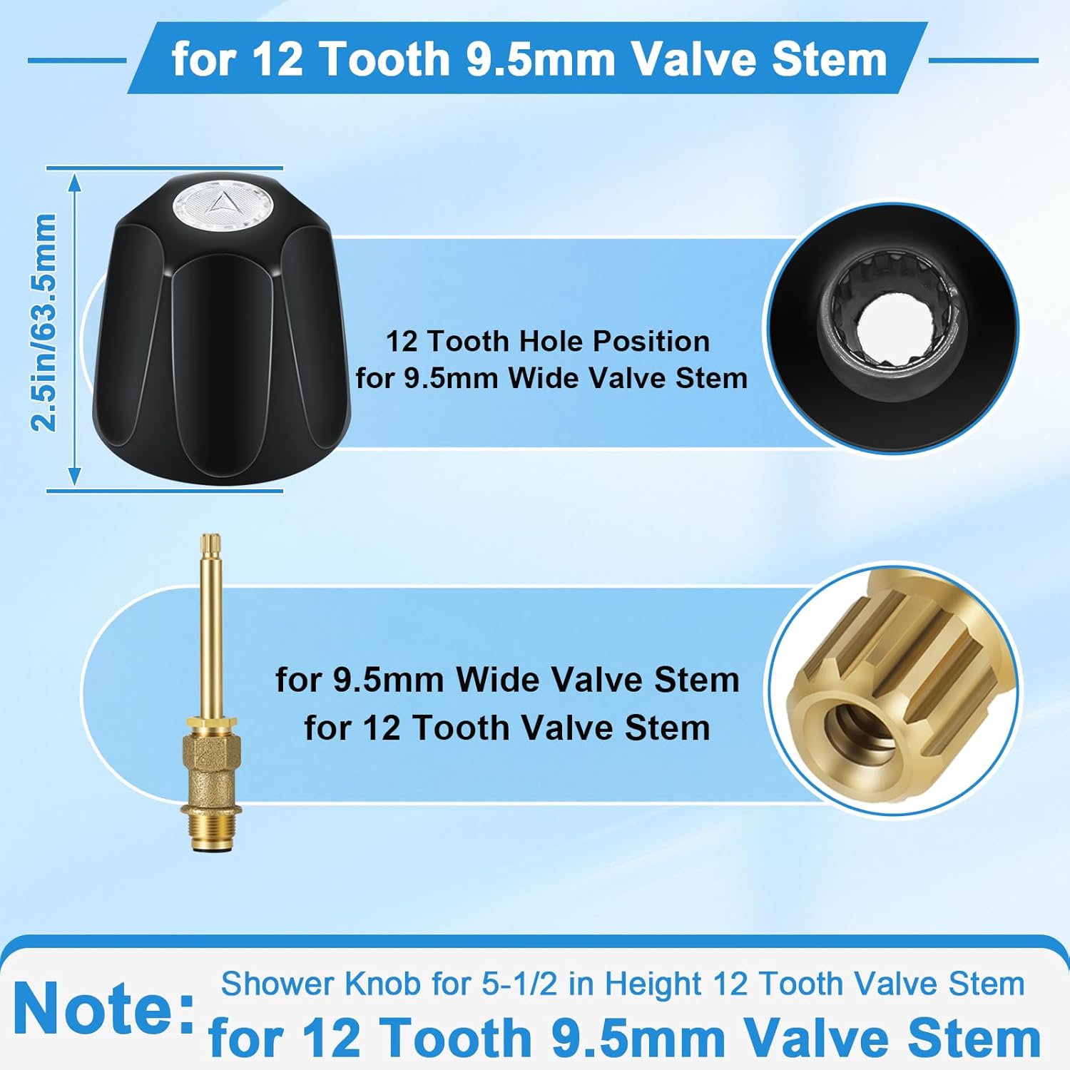 Matte Black Shower Knob 3-Piece Replacement – Compatible With Price Pfister Verve, Hot/Cold/Diverter, Metal, 12-Tooth Broach