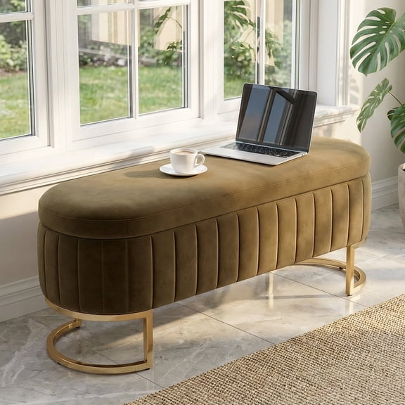 51" Storage Bench with Gold Legs,Velvet End of Bed Bench for Living Room, Window, Entryway