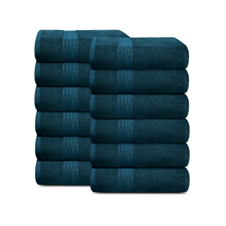 TRIDENT Soft Comfort 100% Air Rich Cotton Yarn Towels, 12 Piece Set - 12 Wash Cloth, Super Soft, High Absorbent, 550 GSM, Machine Washable (Peacock)