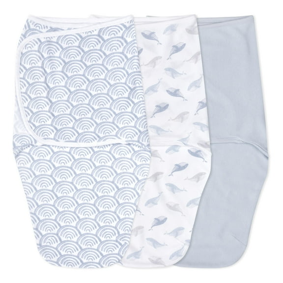 aden   anais™ Essentials No Zip Wrap Swaddles, At Sea, Blue, Boys, Newborn, 0-3 Months, 3-Pack