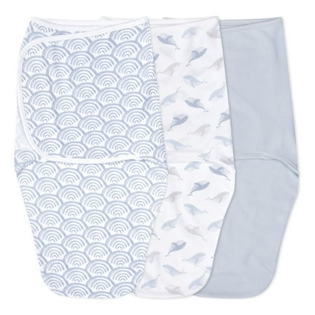 aden + anais Essentials No Zip Wrap Swaddles, At Sea, Blue, Boys, Newborn, 0-3 Months, 3-Pack