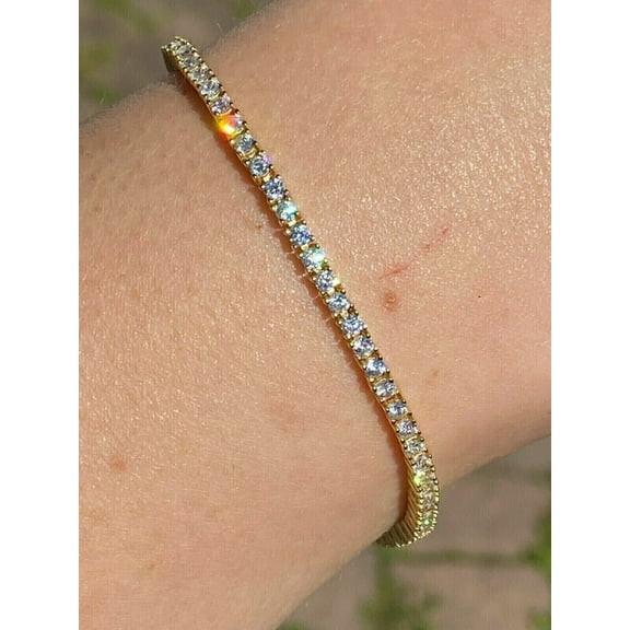 3 MM Round-Cut Lab Created Diamond Women Gift Tennis Bracelet 14K Yellow Gold Plated 7.5 '' 925 Sterling Silver