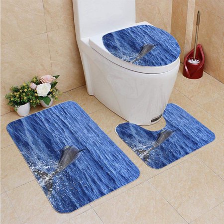 CHAPLLE Delphinus capensis 3 Piece Bathroom Rugs Set Bath Rug Contour Mat and Toilet Lid Cover