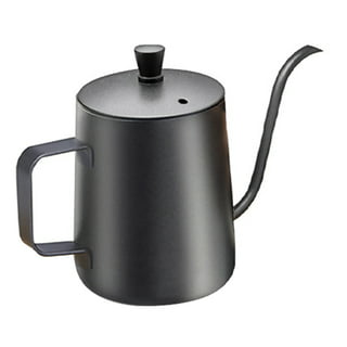 Kook Stovetop Gooseneck Kettle with Thermometer, 3 Ply Stainless Steel  Base, 27 oz, Black