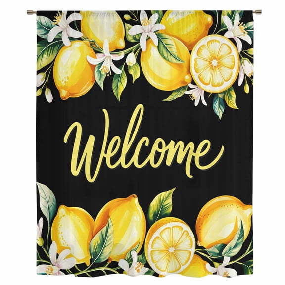 Yellow Lemons Sheer Curtains 96 Inches Long, Summer Fruits Leaves Botanical Black Light Filering Curtains, Privacy Drapes Simi Floor to Veiling Curtain for Living Room Bedroom Large Window Treatment