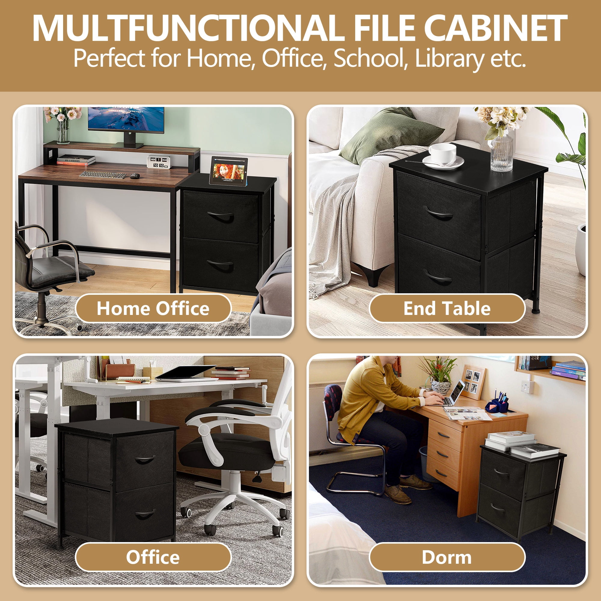 Coliware File Cabinet, Modern Wood Filing Organizer Table with Drawer, Desk Table Cabinet Fits A4 Letter Size, Home Office Furniture for Under Desk Storage, Black Printer Stand Table