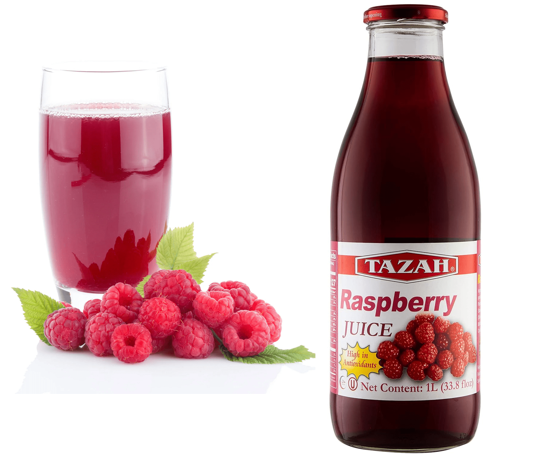 Raspberry Juice Net 33.8 fl.oz (1 Ltr.) -  2 Glass Bottles - High in Antioxidants